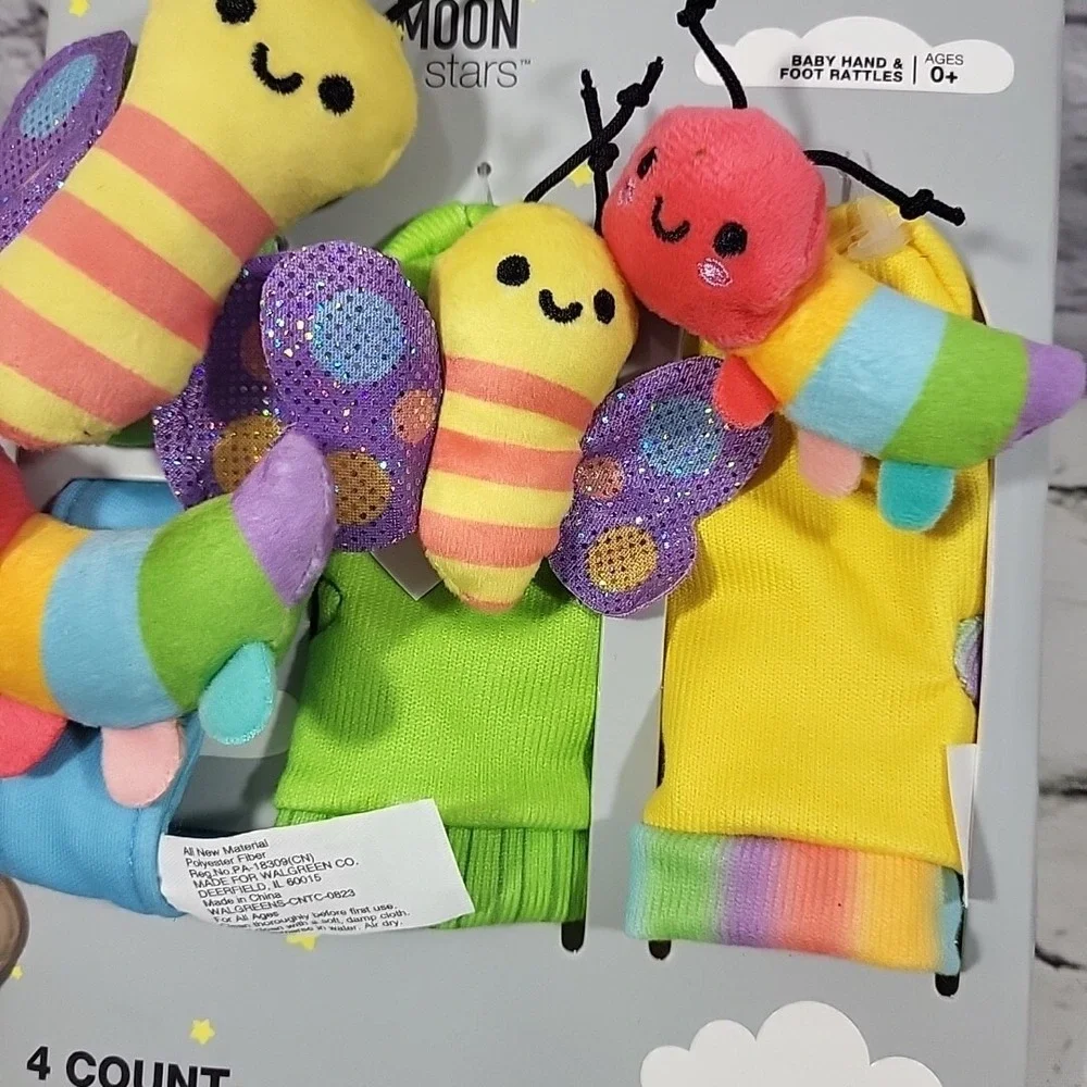 Moon Stars Baby Hand And Foot Rattles 4 Count Caterpillar Bumble Bees New